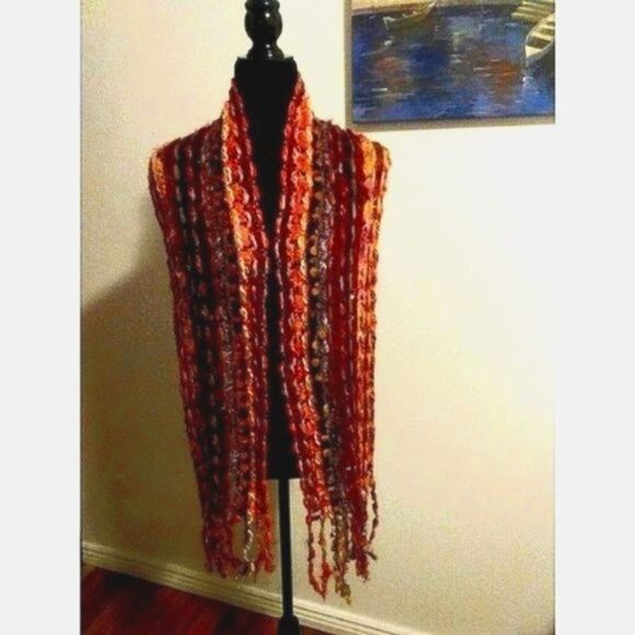 Vintage fall COLORS WOMEN'S HAND CROCHET SHAWL / WRAP - Picture 1 of 3